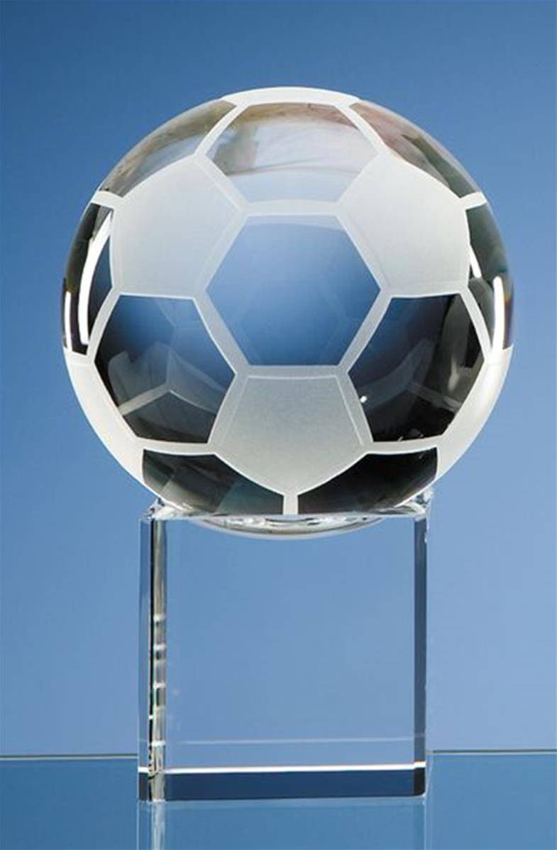 Trophée ballon de football en verre sur socle à personnaliser